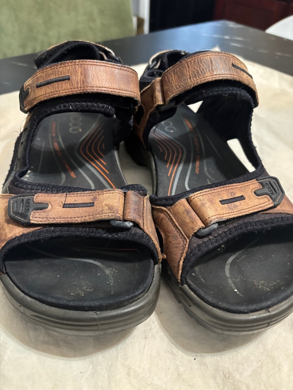 Ecco Men's Brown Leather-Strap Comfort Sandals